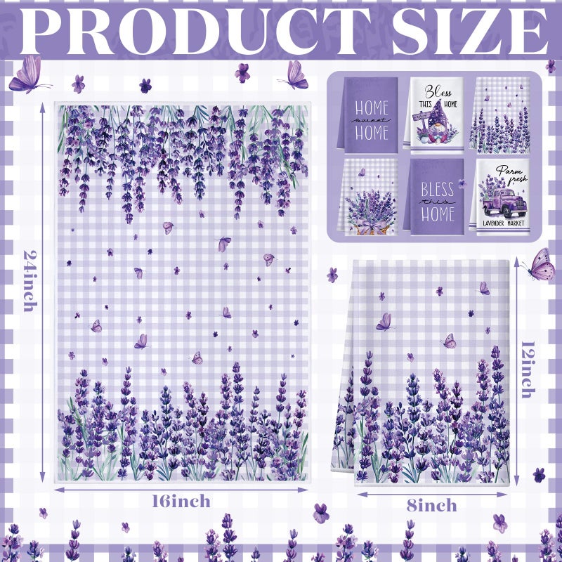 VitalCozy 6 Pcs Lavender Summer Kitchen Towel Set Funny Housewife Farmhouse Rustic Bath Hand Towel for Holiday Bathroom Gift, 24 x 16 Inches(Purple,Lavender) - Image 3