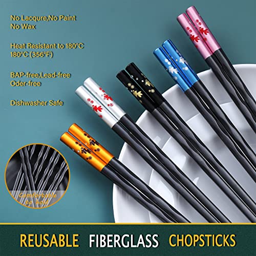 HuaLan Fiberglass Chopsticks Series - Japanese Non-Slip Chopstick, Reusable Chop Sticks Dishwasher Safe, 5 Pairs, Gift Set, 9.9 Inches,Golden Fish - Image 2