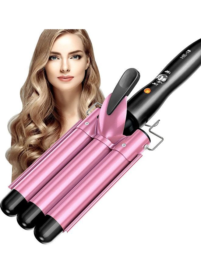 NIBEMINENT 3 Barrel Portable Hair Curler Electric Iron Pink/Black - Image 1