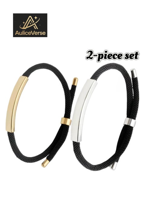 2 Pieces Stainless Steel Braided Rope Bracelet Ideal as Gift for Couples Men Women