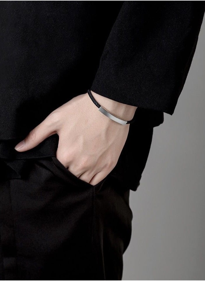 2 Pieces Stainless Steel Braided Rope Bracelet Ideal as Gift for Couples Men Women