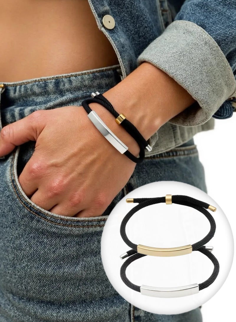 قطعتان من أساور الحبل المنسوج من الفولاذ المقاوم للصدأ - هدية مثالية للأزواج (رجال/نساء) - Image 1