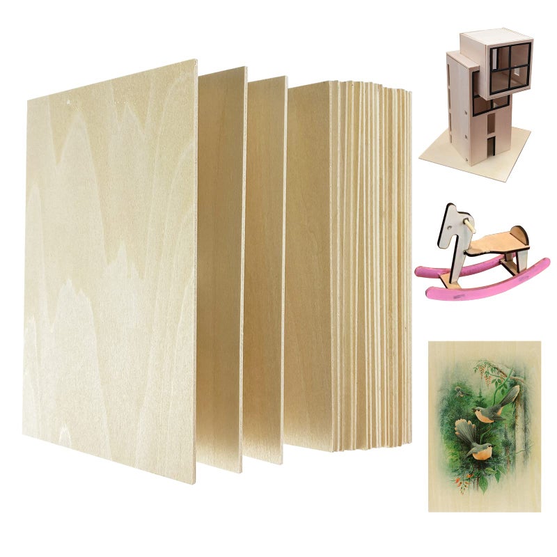 MUXGOA 20 Pack Basswood Sheets for Craft, Laser, Wood Burning, Wooden DIY Ornaments, Unfinished Thin Balsa Plywood Sheets can be Cut & Painted to Desired Shape(150x100x2mm) - Image 1