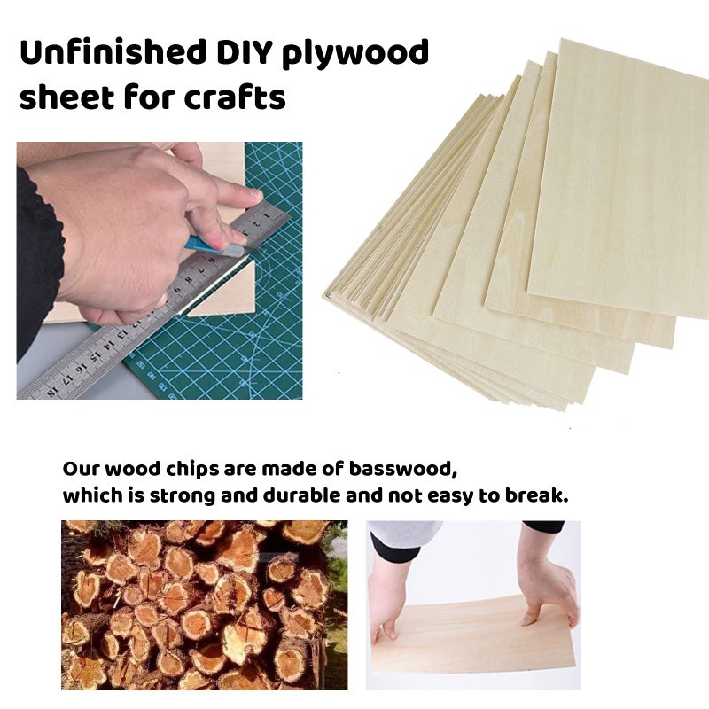 MUXGOA 20 Pack Basswood Sheets for Craft, Laser, Wood Burning, Wooden DIY Ornaments, Unfinished Thin Balsa Plywood Sheets can be Cut & Painted to Desired Shape(150x100x2mm) - Image 3