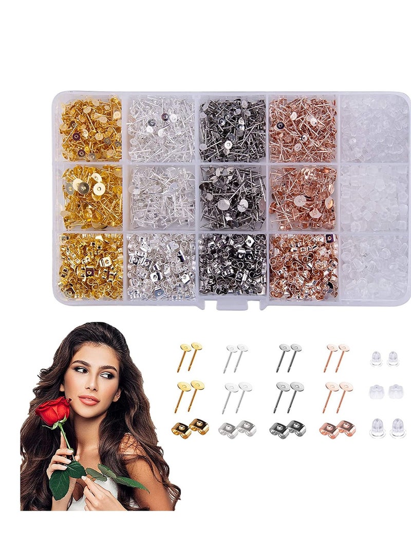 SYOSI 2600 Pcs Earring Making Supplies with Stainless Steel Earring Posts Earring Backs Flat Pad Earring Studs Earring Blank with Butterfly and Rubber Bullet Earring Backs for Earring Jewelry Making  - Image 1