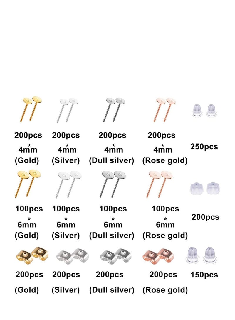 SYOSI 2600 Pcs Earring Making Supplies with Stainless Steel Earring Posts Earring Backs Flat Pad Earring Studs Earring Blank with Butterfly and Rubber Bullet Earring Backs for Earring Jewelry Making  - Image 4