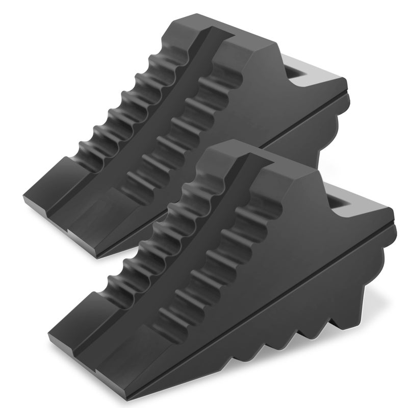 PR1ME Heavy Duty Rubber Wheel Chocks Rubber Tire Blocks RV Solid Rubber Wheel Wedge Blocks 2 Pack Black 86 x 37 x 47 Carrying Handle for Travel Trailer Camper RV Truck