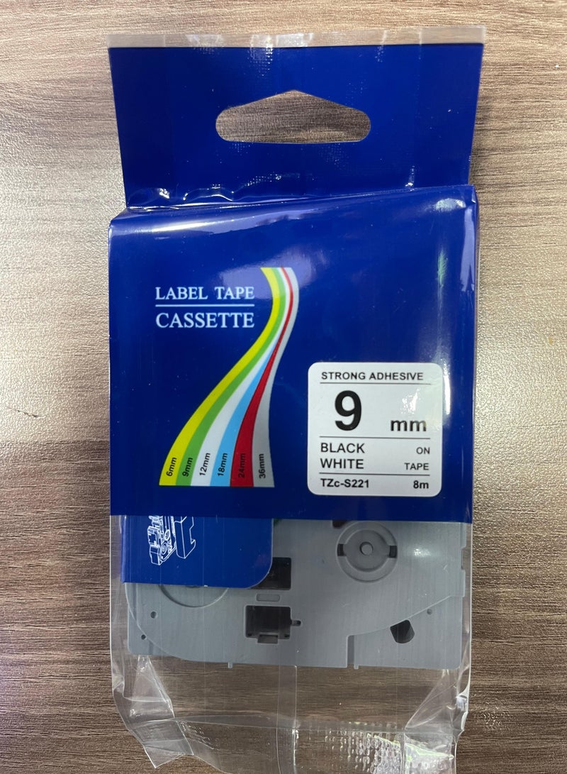 Laminated Tape Black On White 9mm TZc-S221 Black/White - Image 1