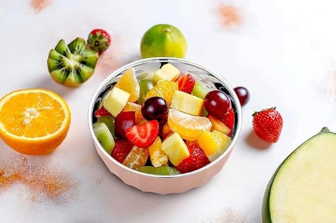 KIDINGTON Stainless Steel Microwave Safe Bowl Set Flourish Bowls Set Kitchen Storage Microwave Utensils Mixing Serving Bowl with Transparent Lids Set of 3 Pc Multicolor - Image 3