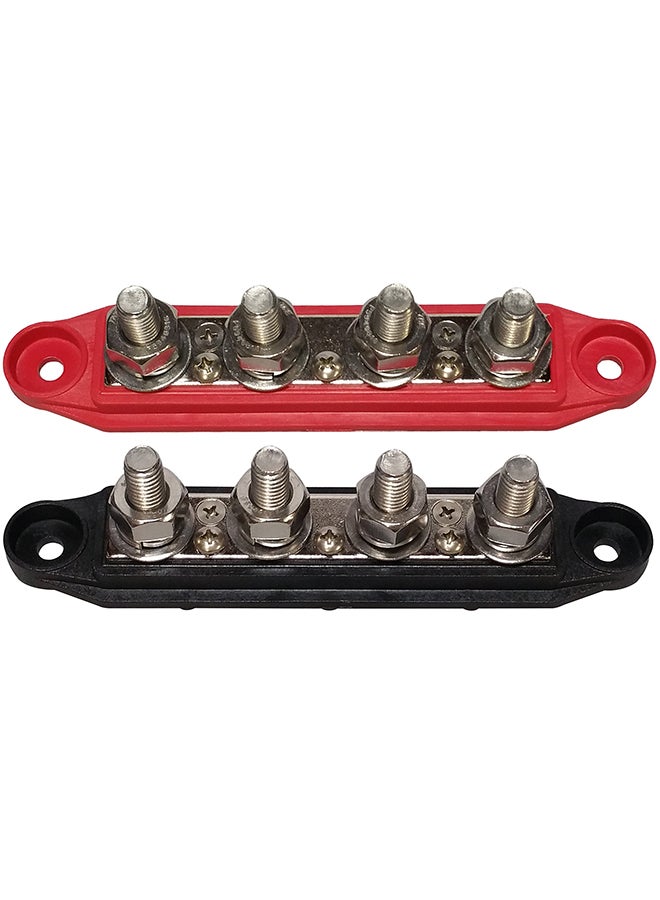 4-stud busbars (BAR) are used for 12V power and ground distribution blocks for marine battery terminals. Battery terminal wiring busbars (premium version) are paired in red and black, with M10 (3/8) studs. - Image 3