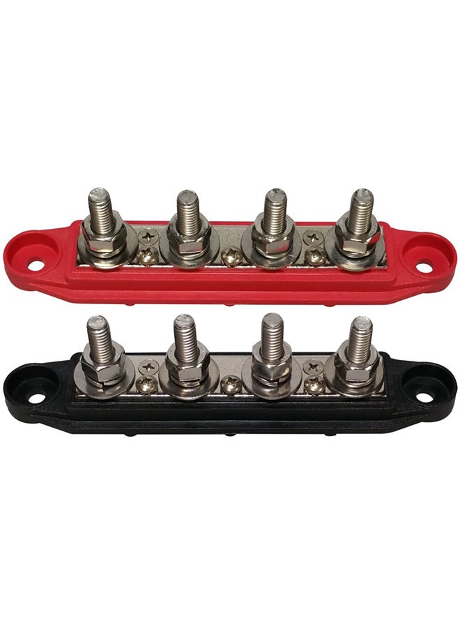 4-stud busbars (BAR) are used for 12V power and ground distribution blocks for marine battery terminals. Battery terminal wiring busbars (premium version) are paired in red and black, with M10 (3/8) studs. - Image 1