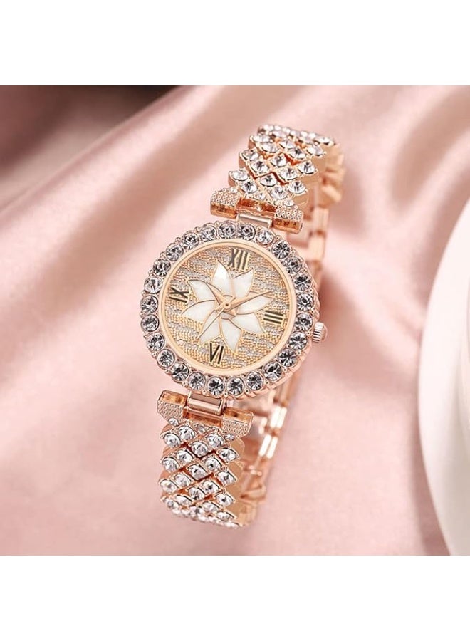 ساعات معصم نسائية فاخرة من الذهب الوردي، ساعة سوار ماسية، ساعة كوارتز عصرية casual للسيدات - Image 4