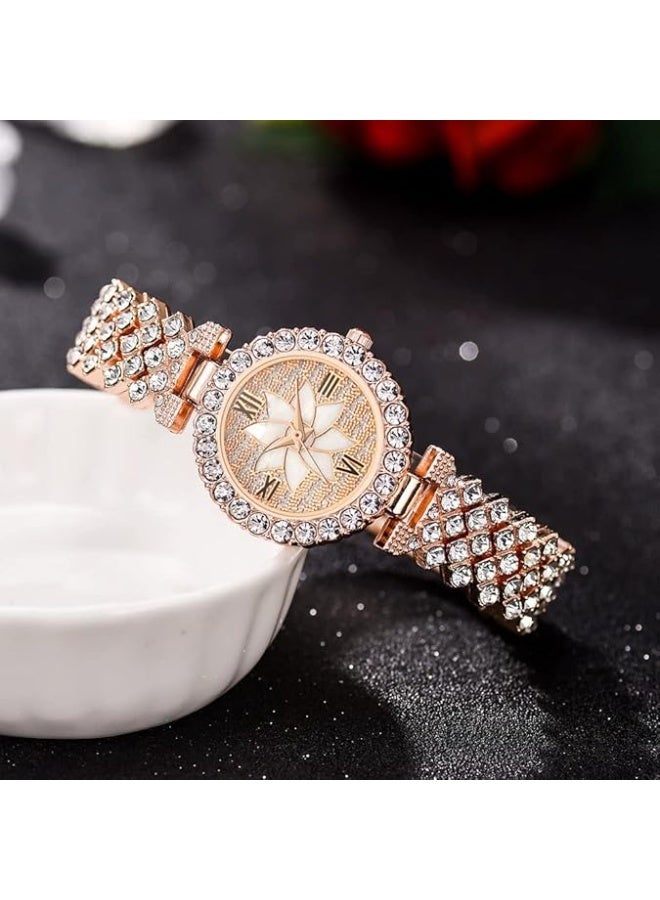 ساعات معصم نسائية فاخرة من الذهب الوردي، ساعة سوار ماسية، ساعة كوارتز عصرية casual للسيدات - Image 2