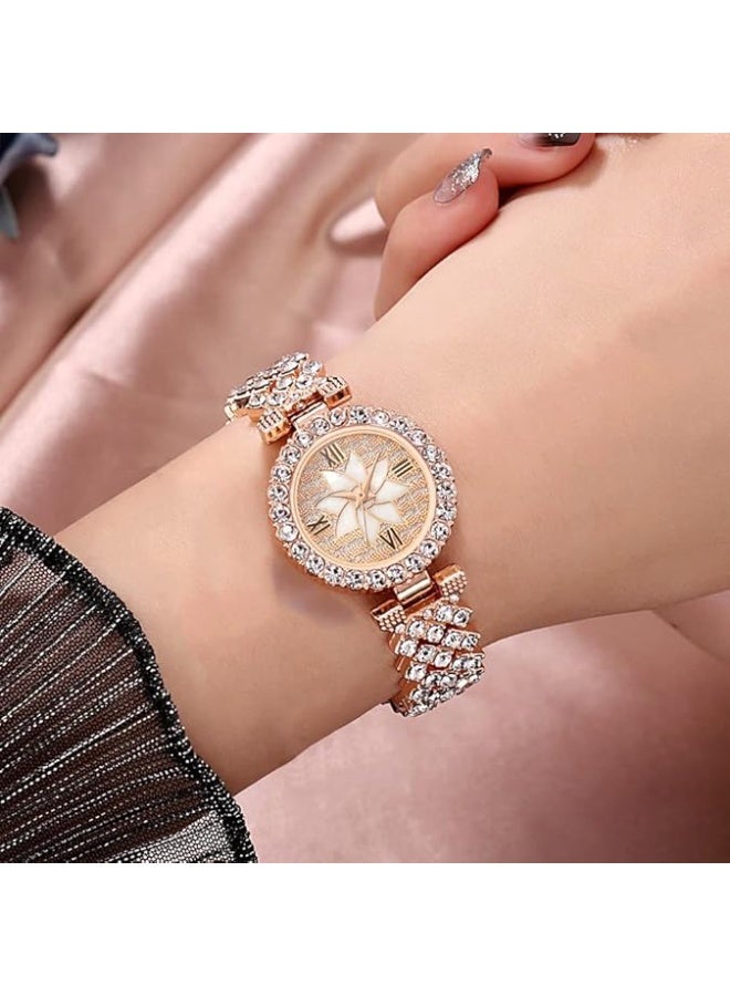 ساعات معصم نسائية فاخرة من الذهب الوردي، ساعة سوار ماسية، ساعة كوارتز عصرية casual للسيدات - Image 3