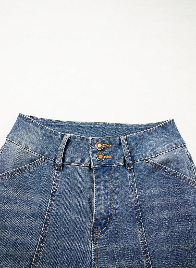 Sidefeel Women's Jeans High Waisted Stretchy Wide Leg Jeans Trendy Seamed Front Straight Leg Loose Denim Pants Vintage Blue Size 10 - Image 4