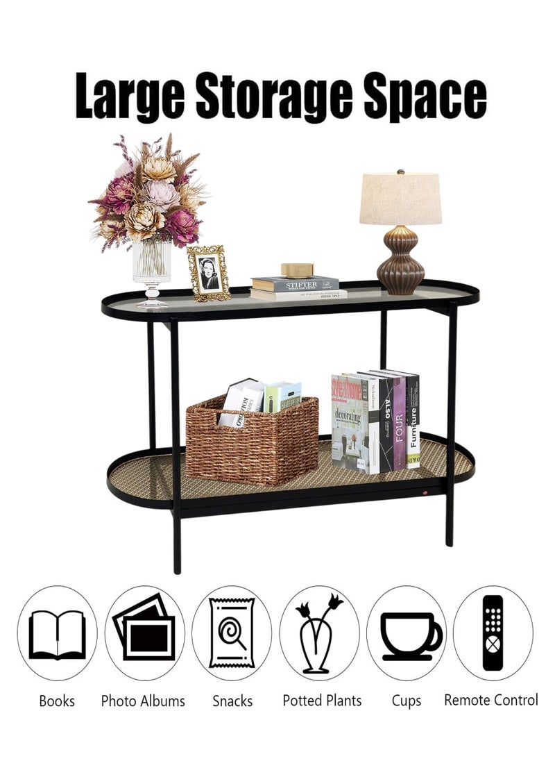 2-Tier Console Table With Glass Top 120*40*80 CM