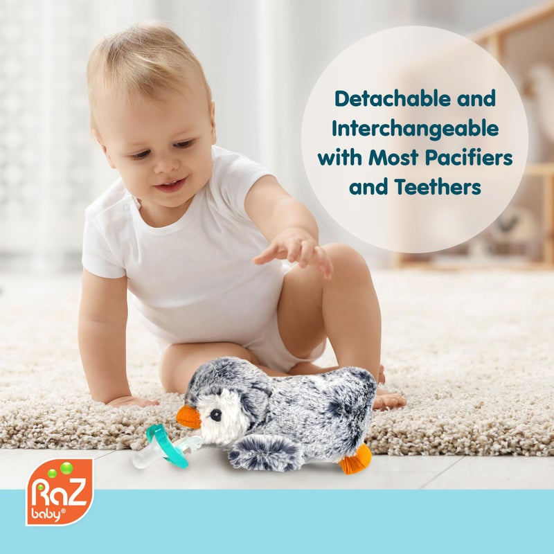 RaZbaby RaZbuddy JollyPop Pacifier Holder w/ Removable Baby Pacifier - 0m+ - BPA Free - Penguin - Image 5