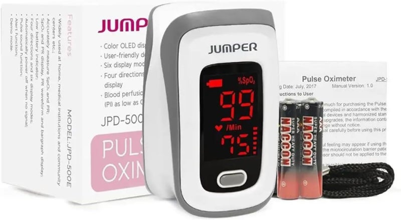 JUMPER Large Screen Pulse Oximeter Measures SpO2 Sats Machine Perfusion Index and Finger Pulse Rate with Case Batteries and Lanyard - Image 3