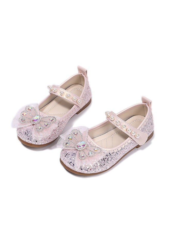 Girl Princess Shoes Spring And Autumn Girl Elsa Crystal Shoes Performance Children's Soft Soled Leather Shoes Baby Single Shoes