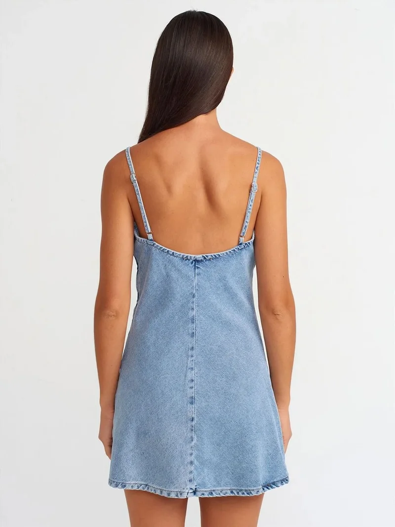 Dilvin Dilvin Cotton Denim Mini A-line Dress With Cut-out
