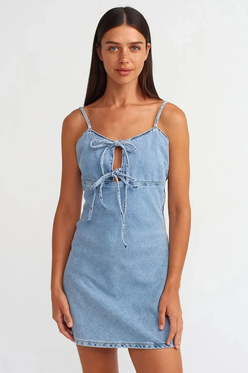 DILVIN Cotton Denim Mini A-line Dress With Cut-out