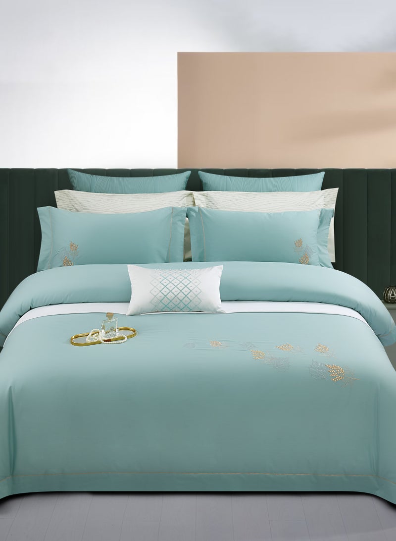 Satin Light Luxury Embroidery Gell Green Blue 200 * 230cm Bed Set of Four Pieces  - Image 1