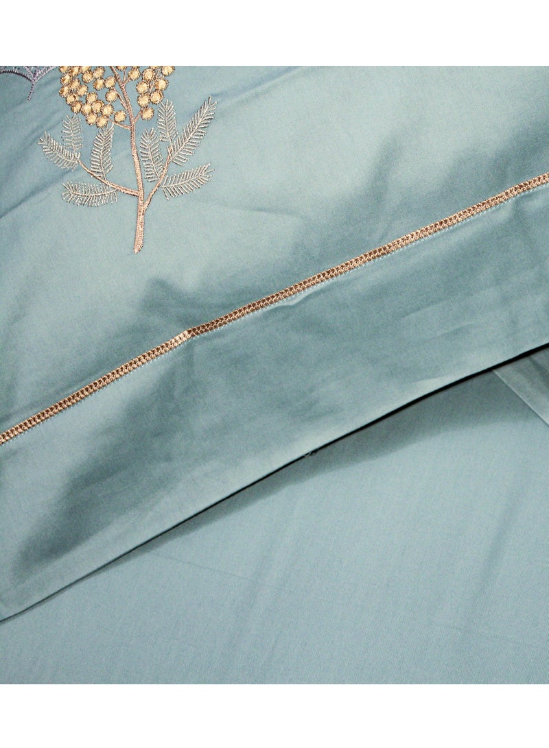 Satin Light Luxury Embroidery Gell Green Blue 200 * 230cm Bed Set of Four Pieces  - Image 4