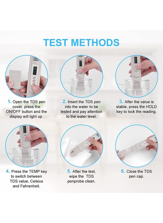 Beauenty TDS Water Quality Tester, Digital LCD TDS Meter Tester Water Testing Pen Purity Filter 0-9990 PPM Temp for Drinking Water, Aquariums and Swimming Pools  - Image 3