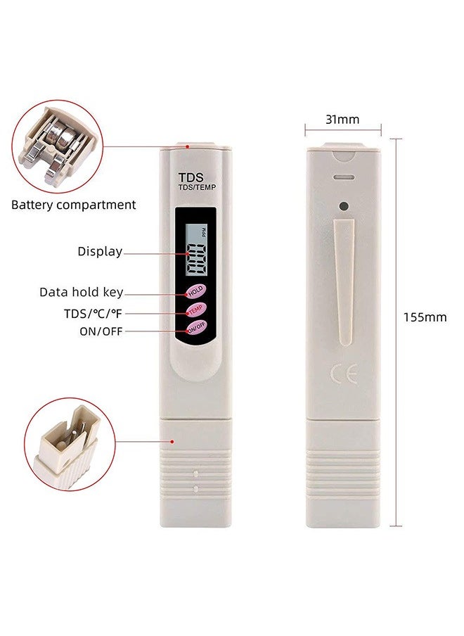 TDS Water Quality Tester, Digital LCD TDS Meter Tester Water Testing Pen Purity Filter 0-9990 PPM Temp for Drinking Water, Aquariums and Swimming Pools