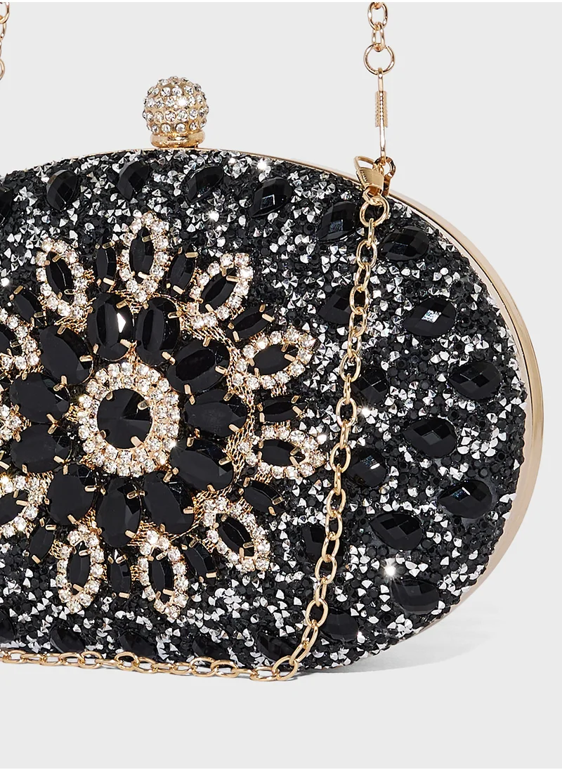 خزانة Diamante Jeweled Oval Frame Clutch Bag