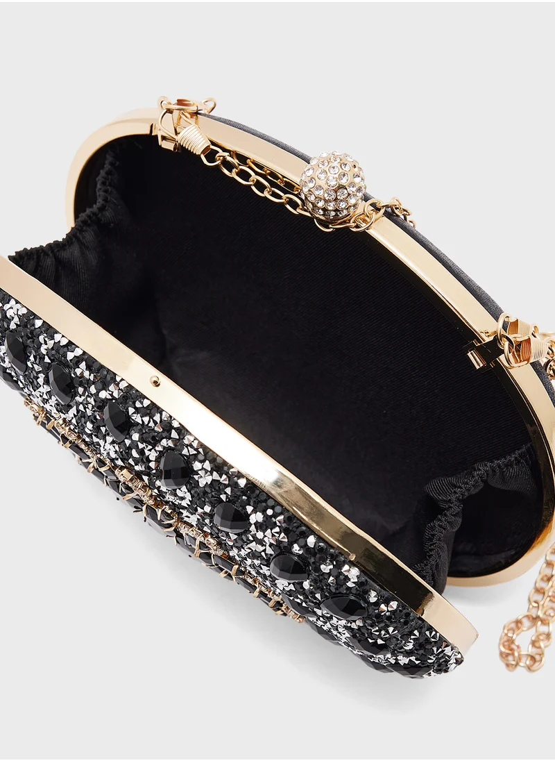 خزانة Diamante Jeweled Oval Frame Clutch Bag