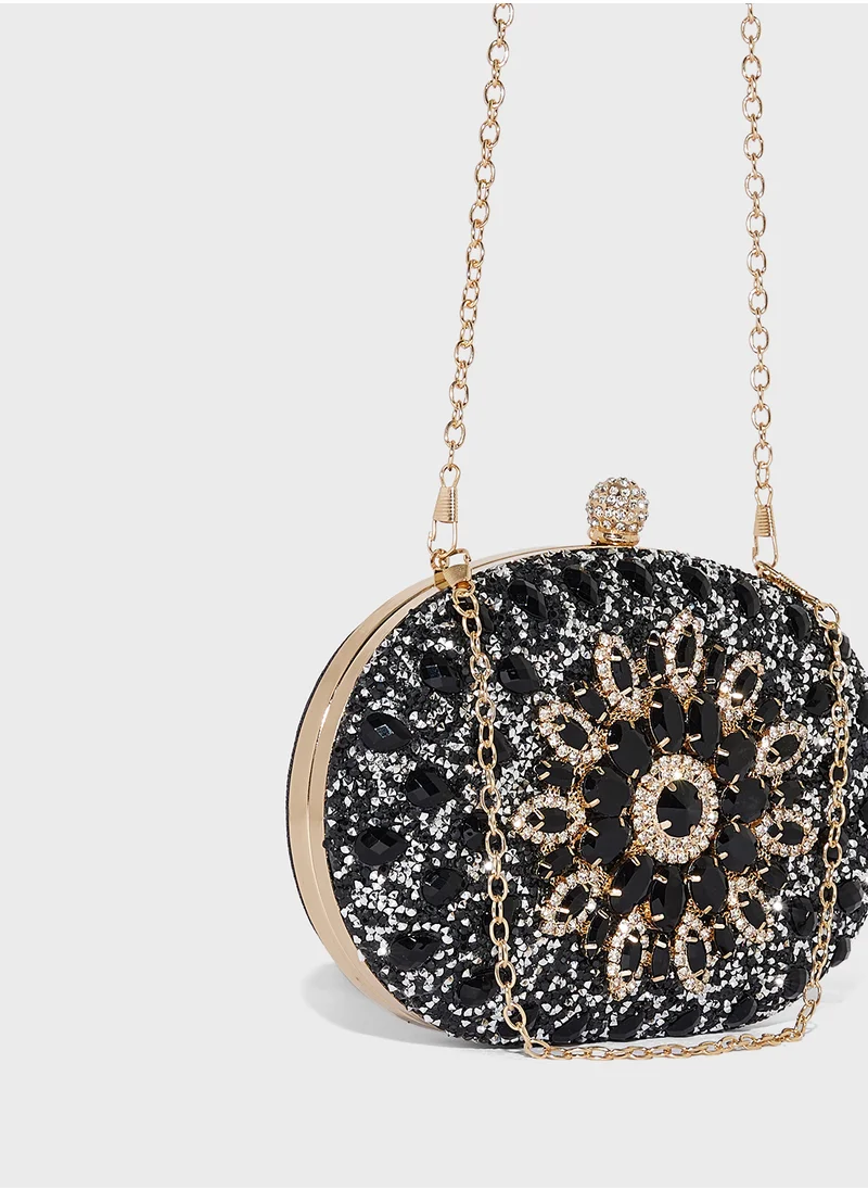 خزانة Diamante Jeweled Oval Frame Clutch Bag