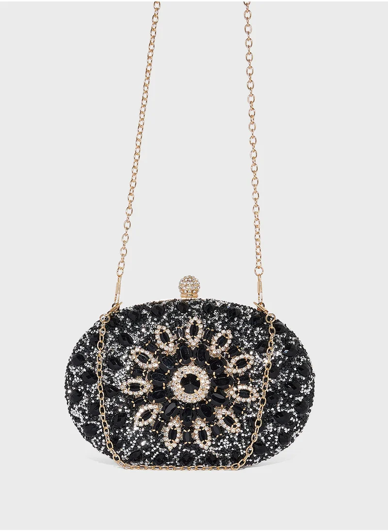 خزانة Diamante Jeweled Oval Frame Clutch Bag