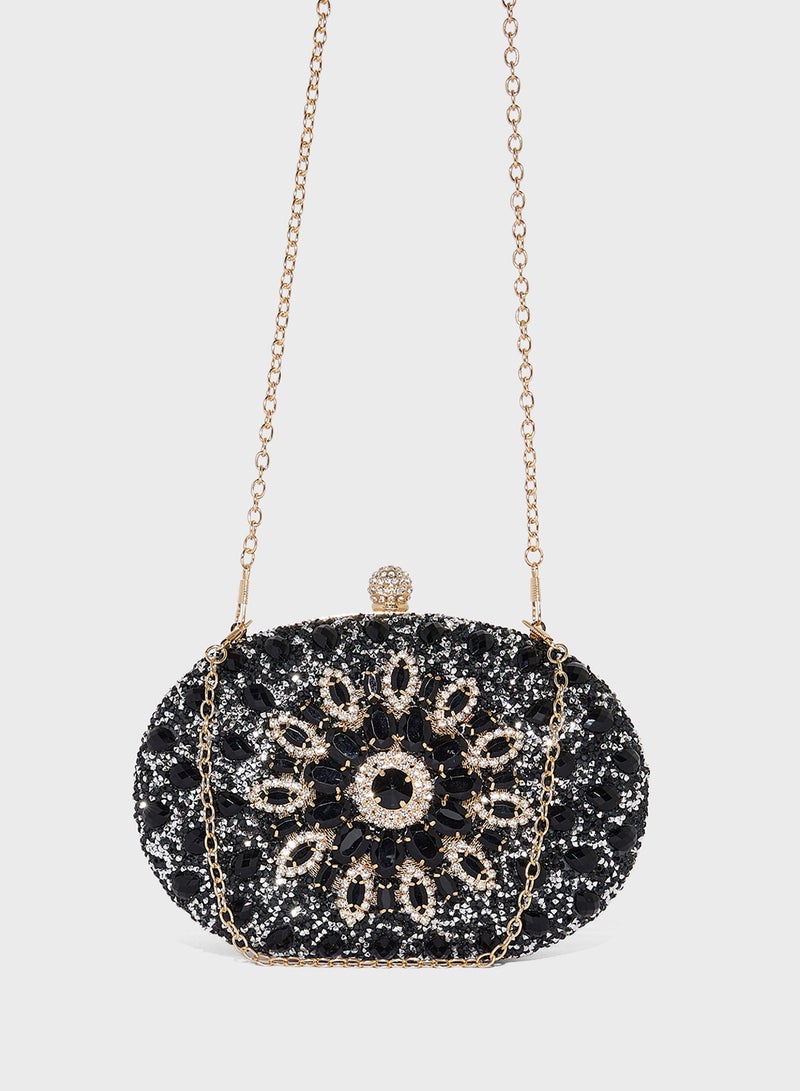 Khizana Diamante Jeweled Oval Frame Clutch Bag - Image 1