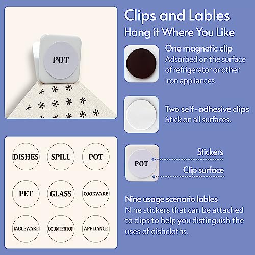 Eulnars Reusable Paper Towels, 8-Pack Swedish Dishcloths for Kitchen with 3 Clips, Black White, Cotton, 200 Washes - Image 4