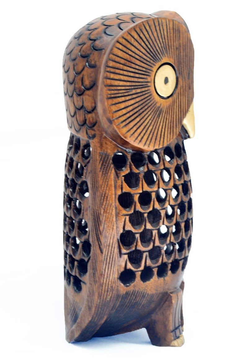 Javi Owl Statue Decor  Big 6 Inch Wooden Figurines for Home Decor Accents  Living Room Bedroom Office Decoration  Hand Carved Statue - Image 3