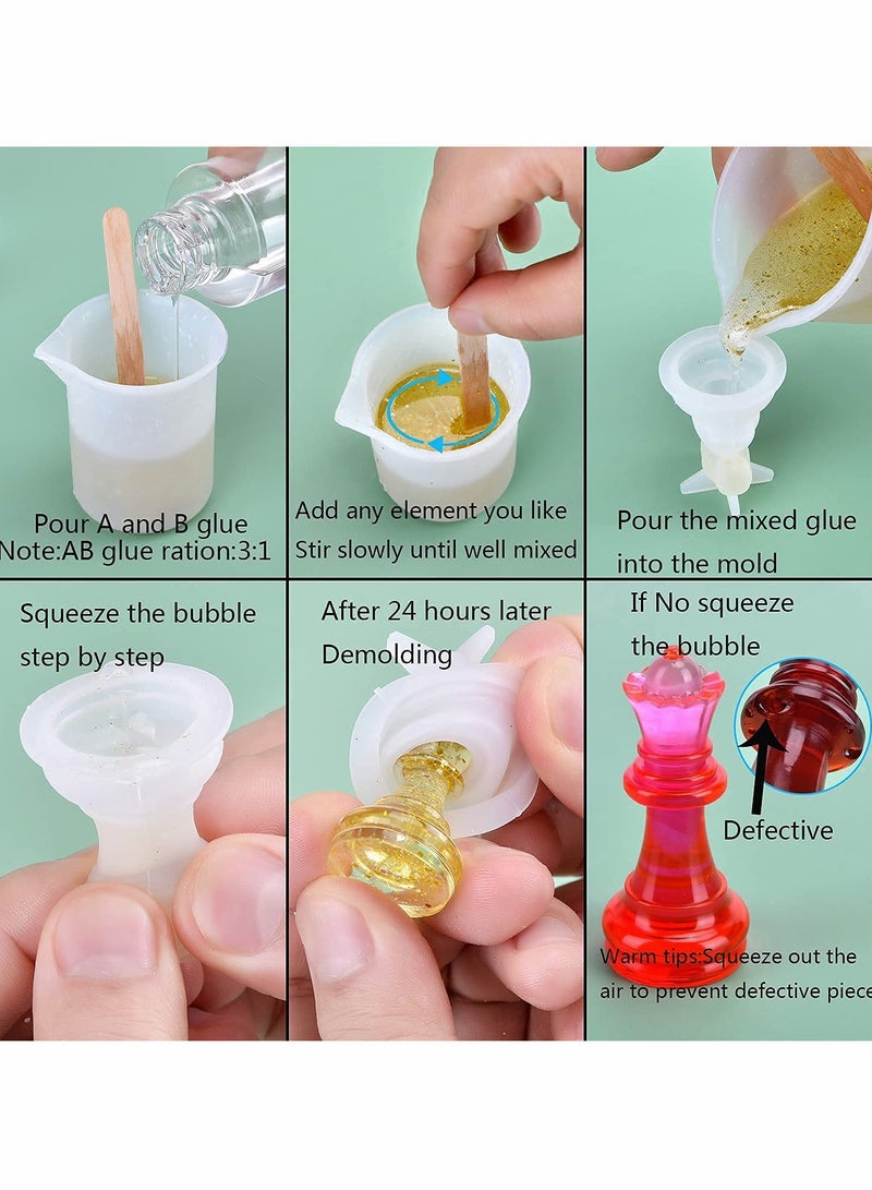 Excefore Chess Mold,16 Pcs 3D Silicone Chess Resin Mold Set, Chess Crystal Epoxy Casting Molds for DIY Crafts Making, Birthday Gift, Family Party, Family Board Games and Outdoor Games - Image 4