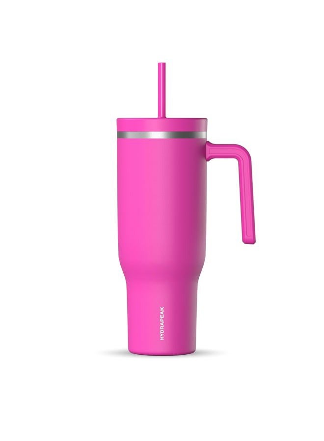 Hydrapeak Voyager 40 Oz Stainless Steel Tumbler with Handle, Insulated Water Bottle With Straw & Lid, Cupholder Friendly Reusable Travel Mug (Fuchsia) - Image 1