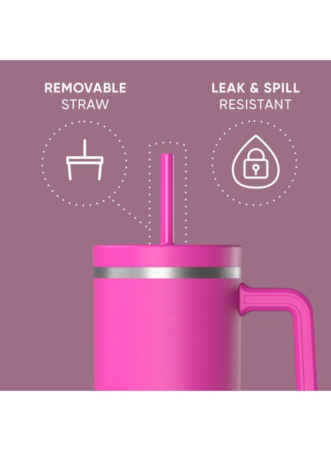 Hydrapeak Voyager 40 Oz Stainless Steel Tumbler with Handle, Insulated Water Bottle With Straw & Lid, Cupholder Friendly Reusable Travel Mug (Fuchsia) - Image 4