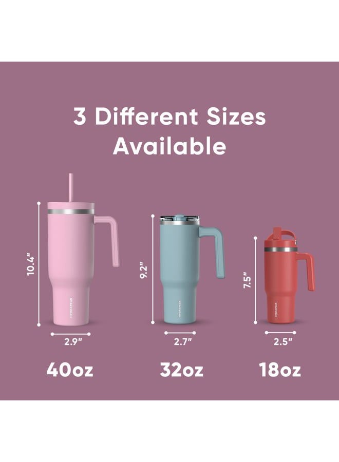 Hydrapeak Voyager 40 Oz Stainless Steel Tumbler with Handle, Insulated Water Bottle With Straw & Lid, Cupholder Friendly Reusable Travel Mug (Fuchsia) - Image 5
