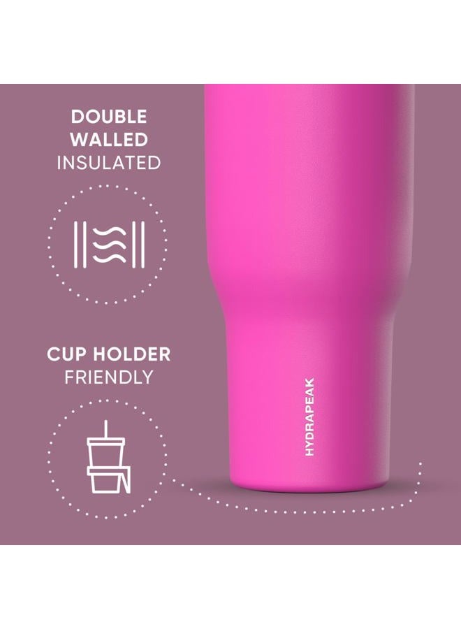 Hydrapeak Voyager 40 Oz Stainless Steel Tumbler with Handle, Insulated Water Bottle With Straw & Lid, Cupholder Friendly Reusable Travel Mug (Fuchsia) - Image 3