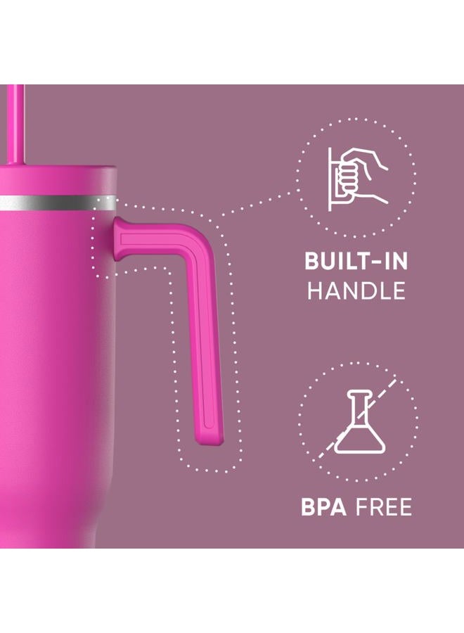 Hydrapeak Voyager 40 Oz Stainless Steel Tumbler with Handle, Insulated Water Bottle With Straw & Lid, Cupholder Friendly Reusable Travel Mug (Fuchsia) - Image 2