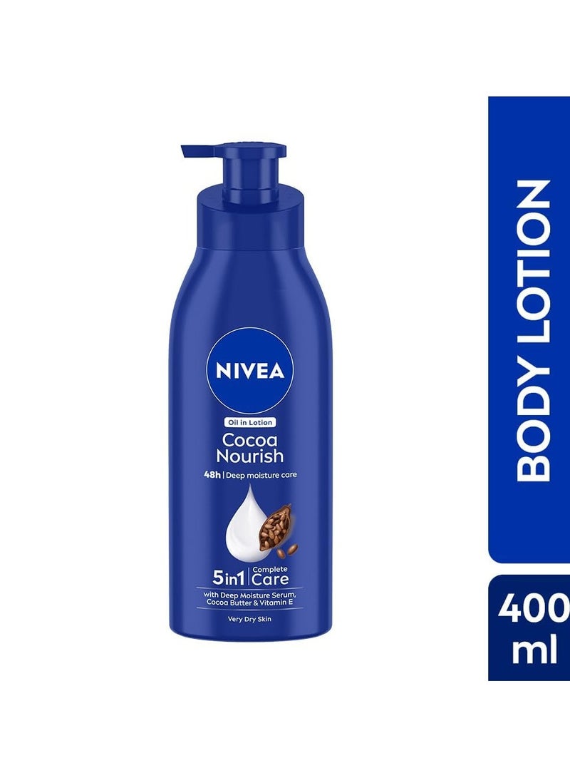 Nivea Cocoa Nourish 400ml Body Lotion with Deep Moisture Serum| 48 H Moisturization | With Cocoa Butter & Coconut Oil | Non Greasy & Healthy Looking Skin |For Very Dry Skin - Image 2