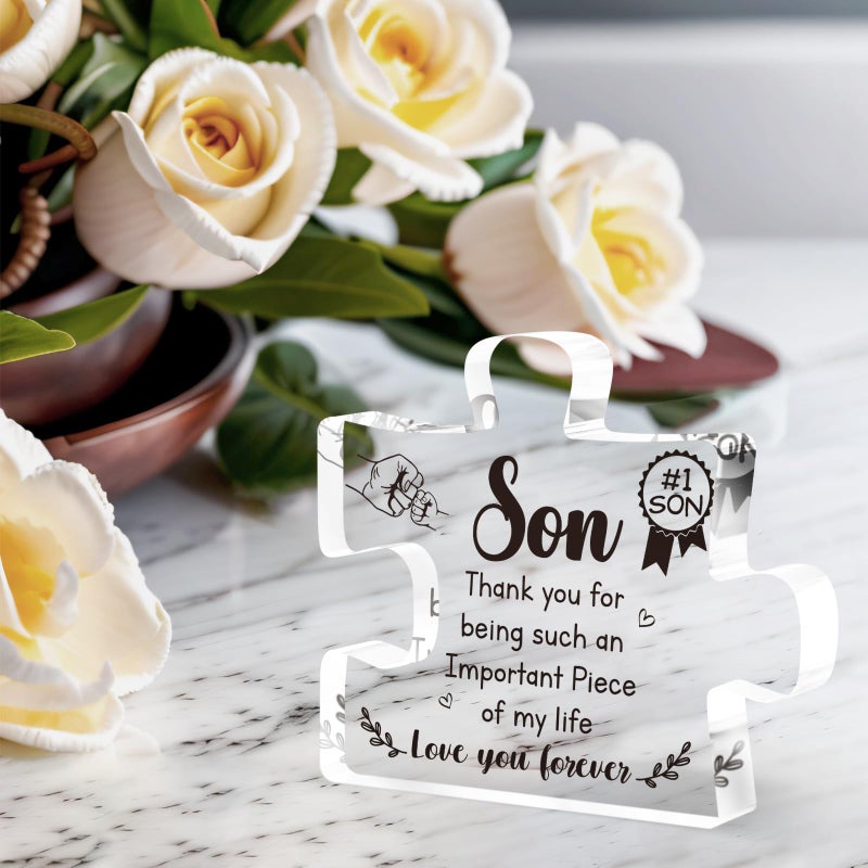 Buioata gifts for son - Engraved Acrylic Block Puzzle Piece Decorations 3.9 x 3.3 inch - Son Gifts from Mom  Birthday Gifts for Son from Mom/Dad - Thanksgiving Birthday Christmas Gifts for Son  Ideas - Image 2