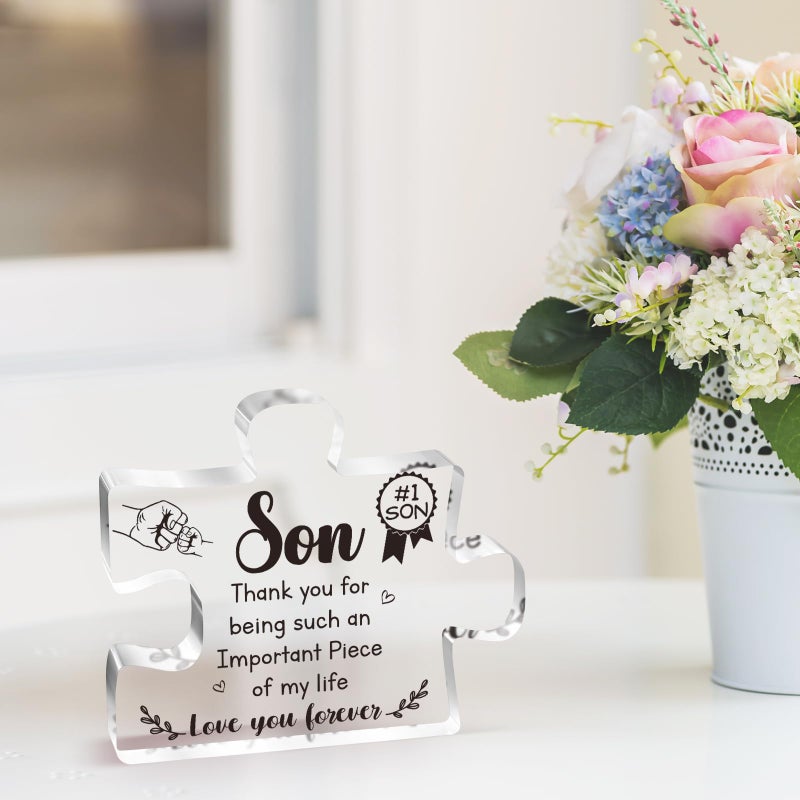 Buioata gifts for son - Engraved Acrylic Block Puzzle Piece Decorations 3.9 x 3.3 inch - Son Gifts from Mom  Birthday Gifts for Son from Mom/Dad - Thanksgiving Birthday Christmas Gifts for Son  Ideas - Image 5