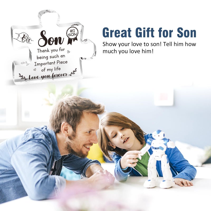 Buioata gifts for son - Engraved Acrylic Block Puzzle Piece Decorations 3.9 x 3.3 inch - Son Gifts from Mom  Birthday Gifts for Son from Mom/Dad - Thanksgiving Birthday Christmas Gifts for Son  Ideas - Image 3