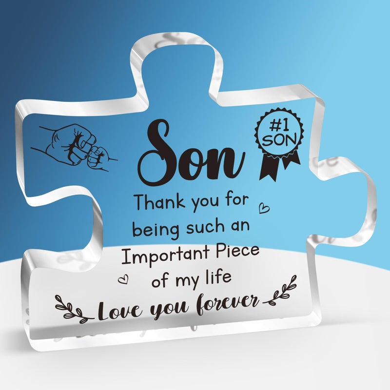 Buioata gifts for son - Engraved Acrylic Block Puzzle Piece Decorations 3.9 x 3.3 inch - Son Gifts from Mom  Birthday Gifts for Son from Mom/Dad - Thanksgiving Birthday Christmas Gifts for Son  Ideas - Image 1