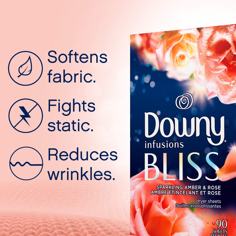 Downy أوراق تجفيف داوني إنفيوجنز ميغا، منعم الأقمشة للغسيل، بليس، العنبر والورد، 130 عد - Image 3