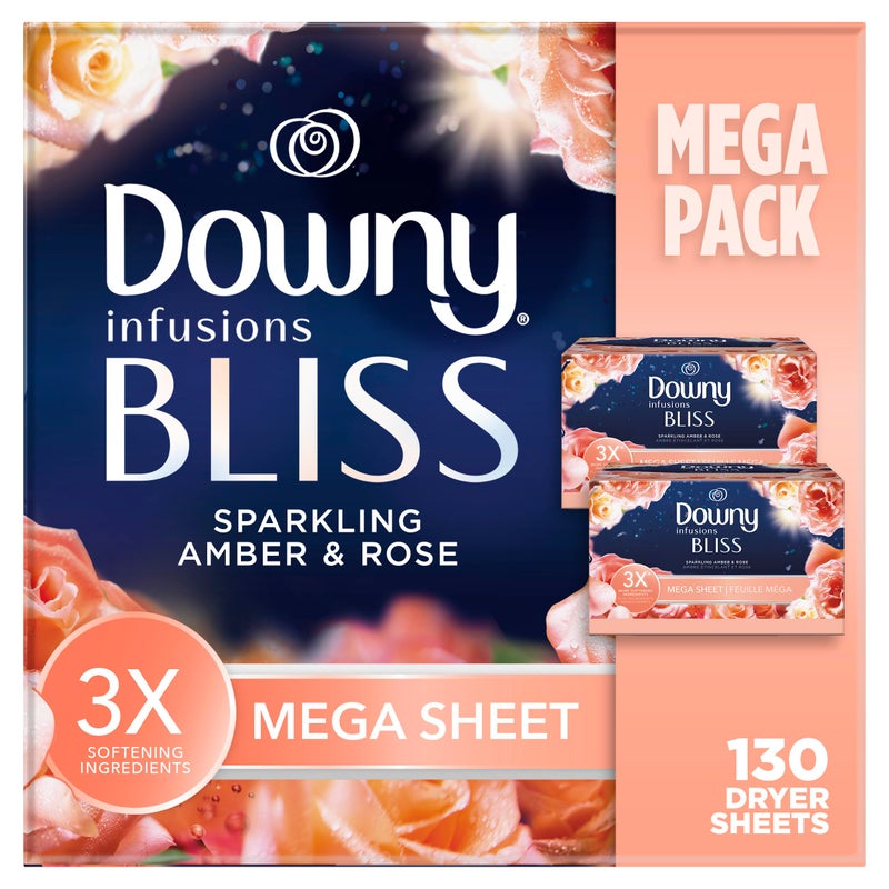 Downy أوراق تجفيف داوني إنفيوجنز ميغا، منعم الأقمشة للغسيل، بليس، العنبر والورد، 130 عد - Image 1