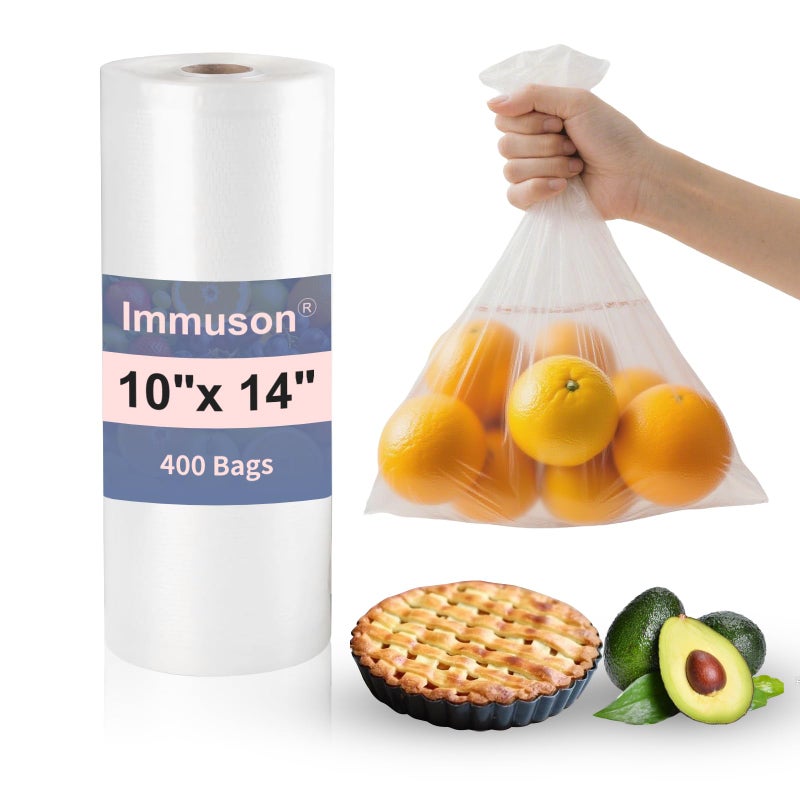 Immuson Plastic Produce Bag 10"x 14" Clear Plastic Food Storage Bags for Kitchen, Fruits, Vegetables, Travel Packing and Storage Needs (1 Roll = 400 Bags) - Image 1